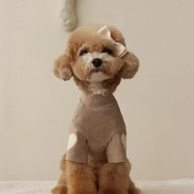 Cute Love Bear Hoodie for Pets - Warm Polyester Clothing for Dogs and Cats