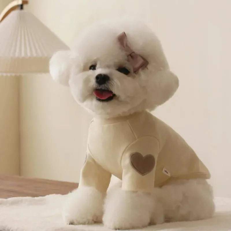 Cute Love Bear Hoodie for Pets - Warm Polyester Clothing for Dogs and Cats