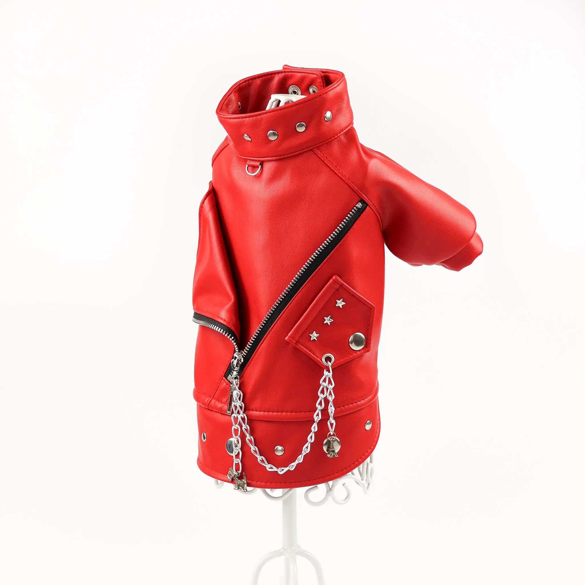 Designer Red Leather Dog  Jacket