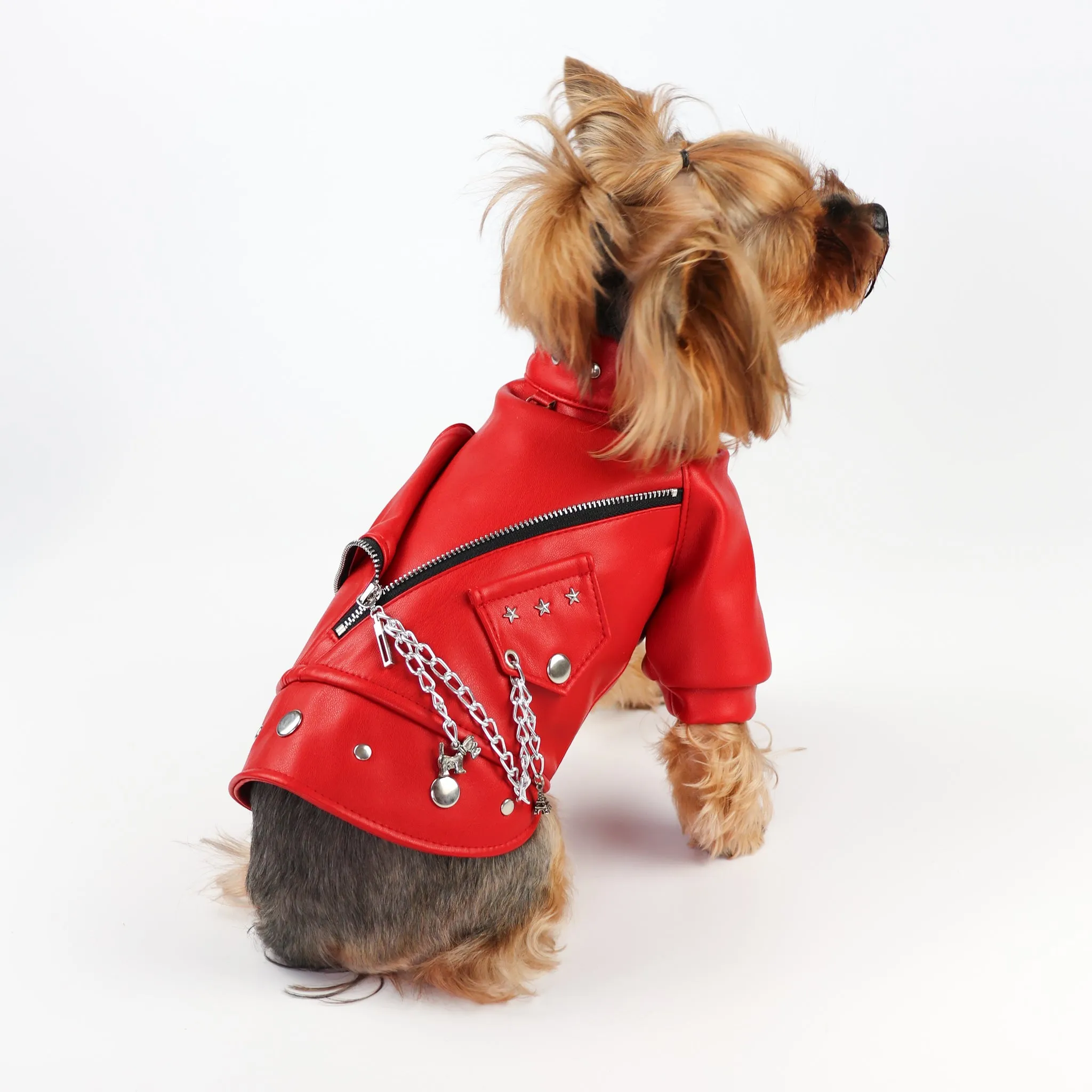Designer Red Leather Dog  Jacket