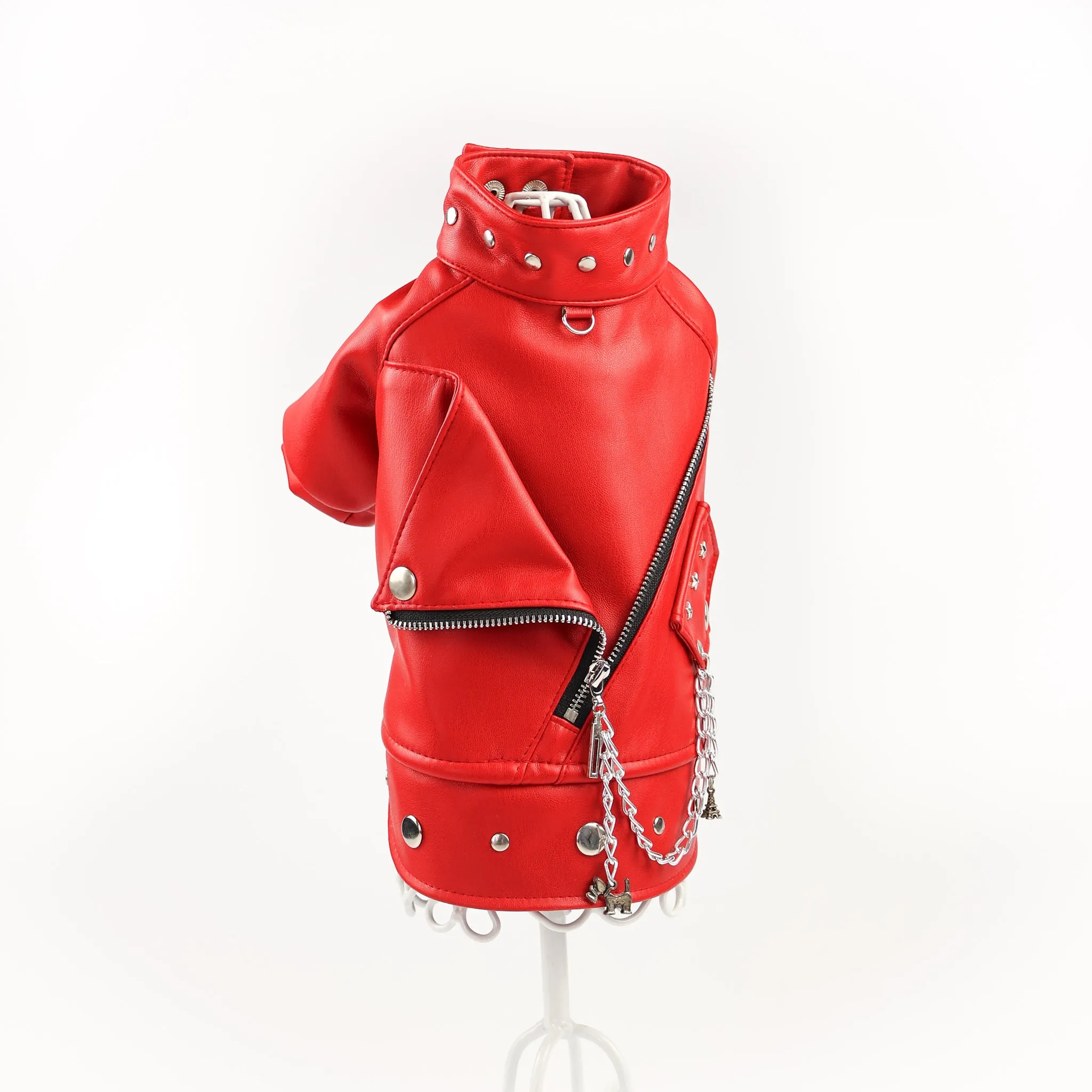 Designer Red Leather Dog  Jacket