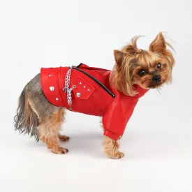 Designer Red Leather Dog  Jacket