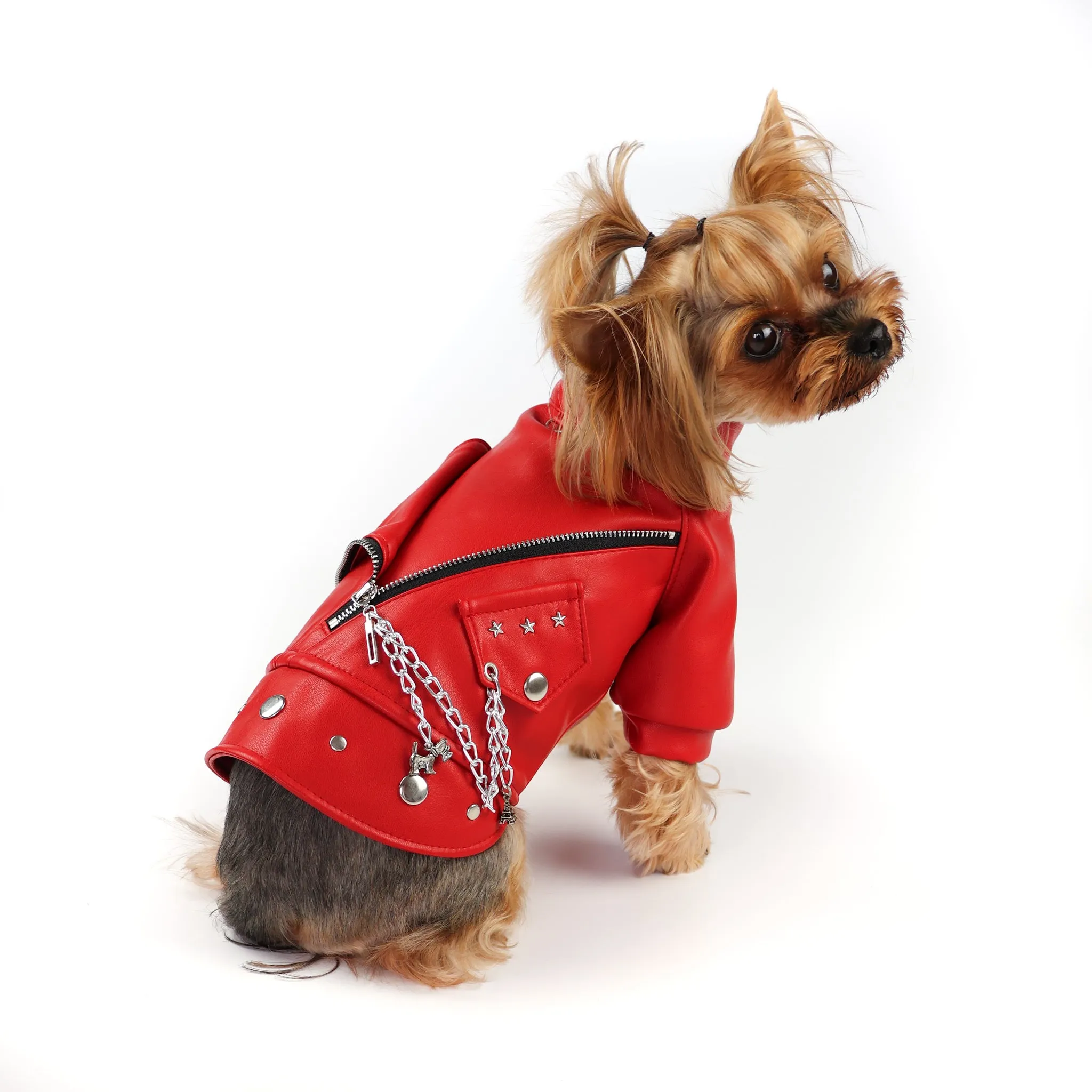 Designer Red Leather Dog  Jacket