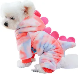 Dinosaur Dog Clothes for Small Dog Girl Boy, Fleece Winter Puppy Hoodies with Leash Ring, Cold Weather Coat for Cat, Funny Dinosaur Costume for Christmas Halloween (Pink, Medium)