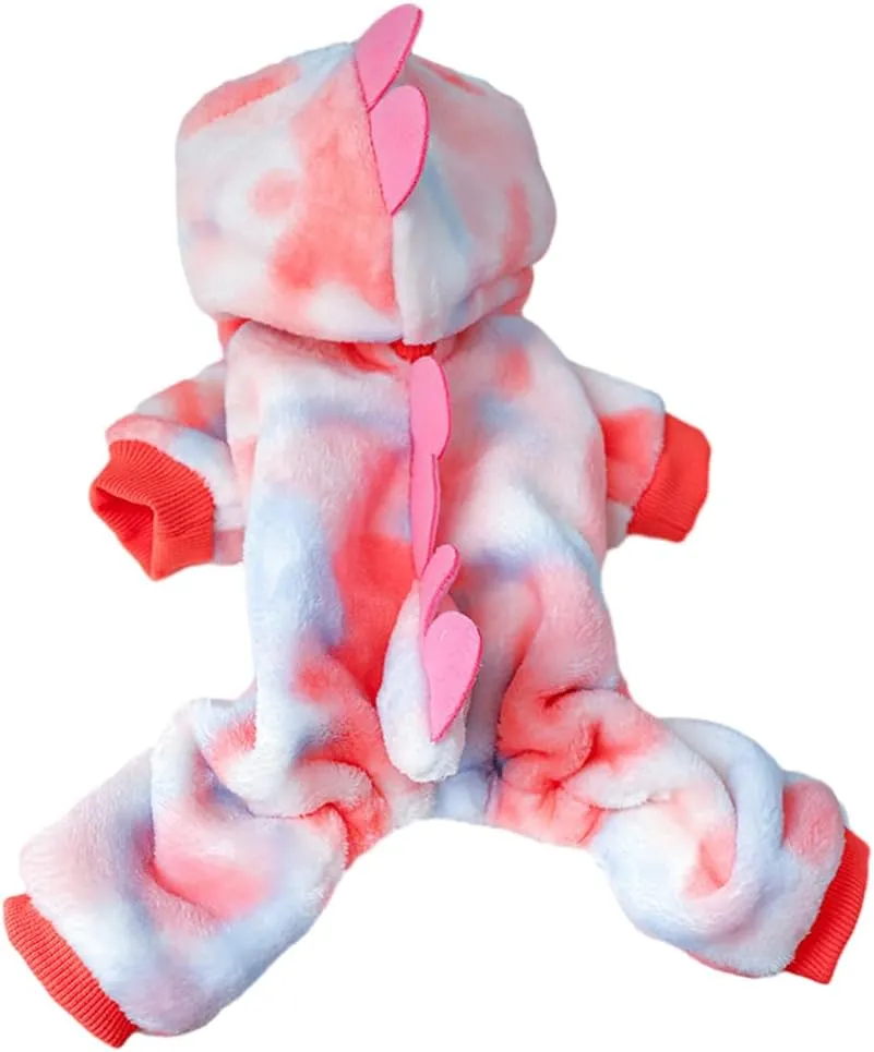 Dinosaur Dog Clothes for Small Dog Girl Boy, Fleece Winter Puppy Hoodies with Leash Ring, Cold Weather Coat for Cat, Funny Dinosaur Costume for Christmas Halloween (Pink, Medium)