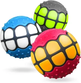 Dog Balls Toys Squeaky Fetch - Rubber Funny Ball Gifts for Large Medium Dogs (Variety Pack)