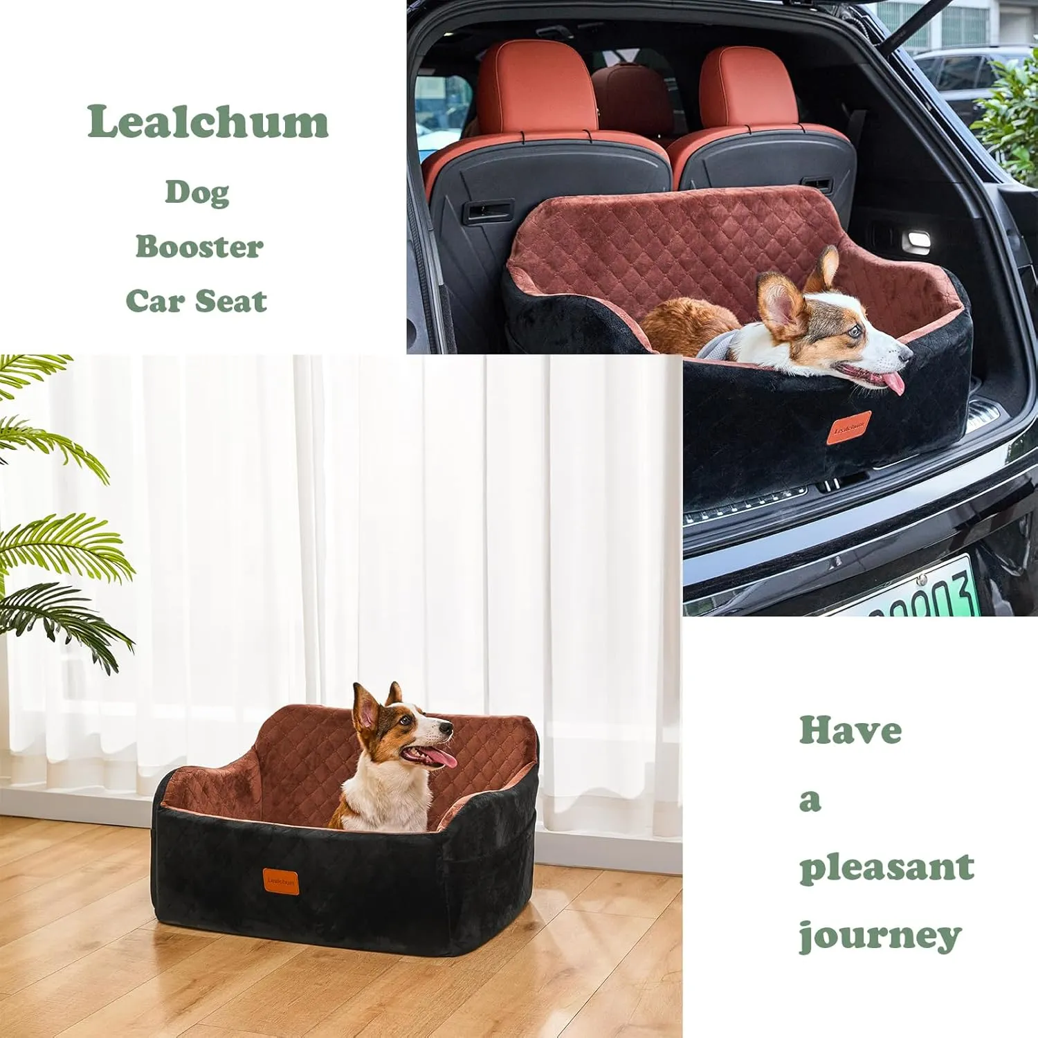 Dog Car Seat Up to 55lb,2 Clip-On Safety Adjustable Leashs Car Dog Bed for 2 Small Dogs,Fully Detachable and Washable Pet Car Seat with 2 Storage Pockets,Easy to Install(Black/Grey, Large)