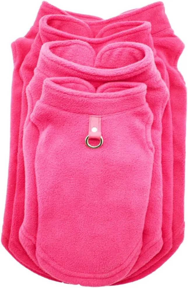 Dog Fleece Vest Soft Winter Jacket Sweater with D-Ring Leash Cold Weather Coat Hoodie for Small Medium Large Dogs Dark Pink Large