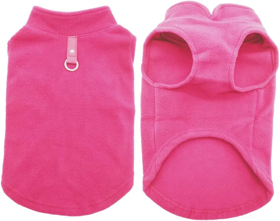 Dog Fleece Vest Soft Winter Jacket Sweater with D-Ring Leash Cold Weather Coat Hoodie for Small Medium Large Dogs Dark Pink Large