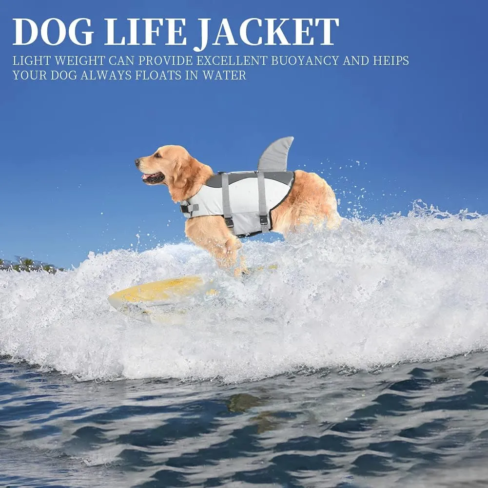 Dog Shark Life Jacket, Dog Life Vest for Swimming Adjustable Pet Life Preserver with Rescue Handle