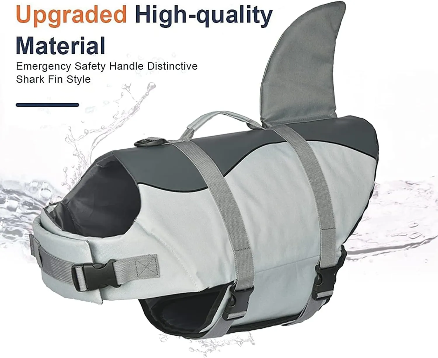 Dog Shark Life Jacket, Dog Life Vest for Swimming Adjustable Pet Life Preserver with Rescue Handle