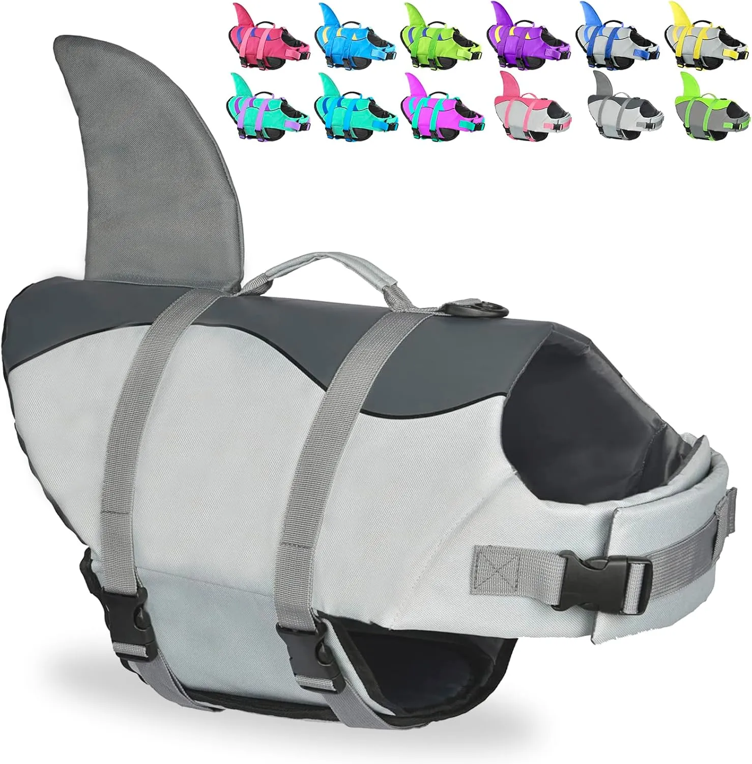Dog Shark Life Jacket, Dog Life Vest for Swimming Adjustable Pet Life Preserver with Rescue Handle