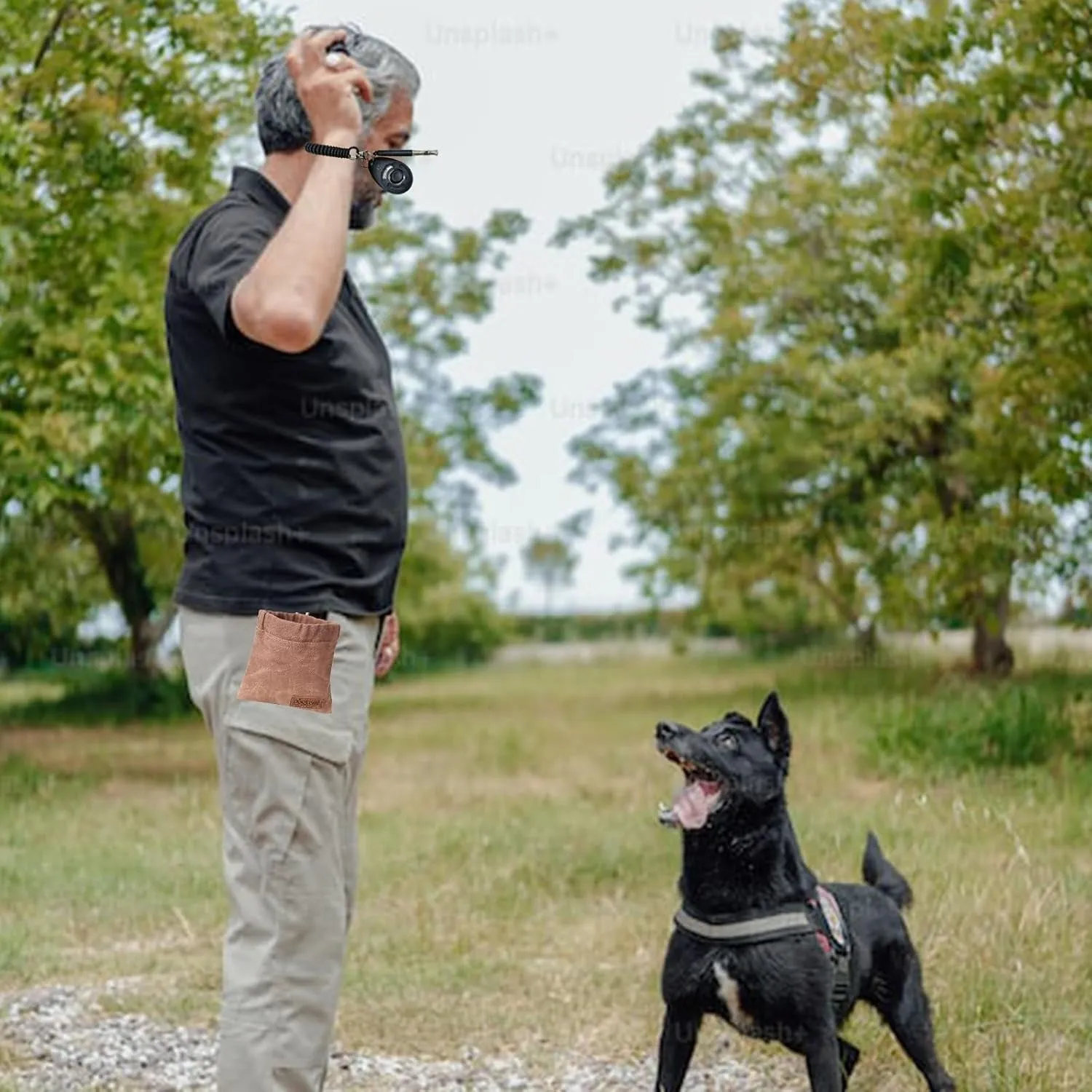 Dog Training Kit,Puppy Dog Treat Pouch Bag with Dog Clicker and Silent Whistle with Lanyard,Hands-Free Training Dog Treat Pouch,Includes Carabiner,For Pet Puppy Travel or Outdoor Use(Grey)