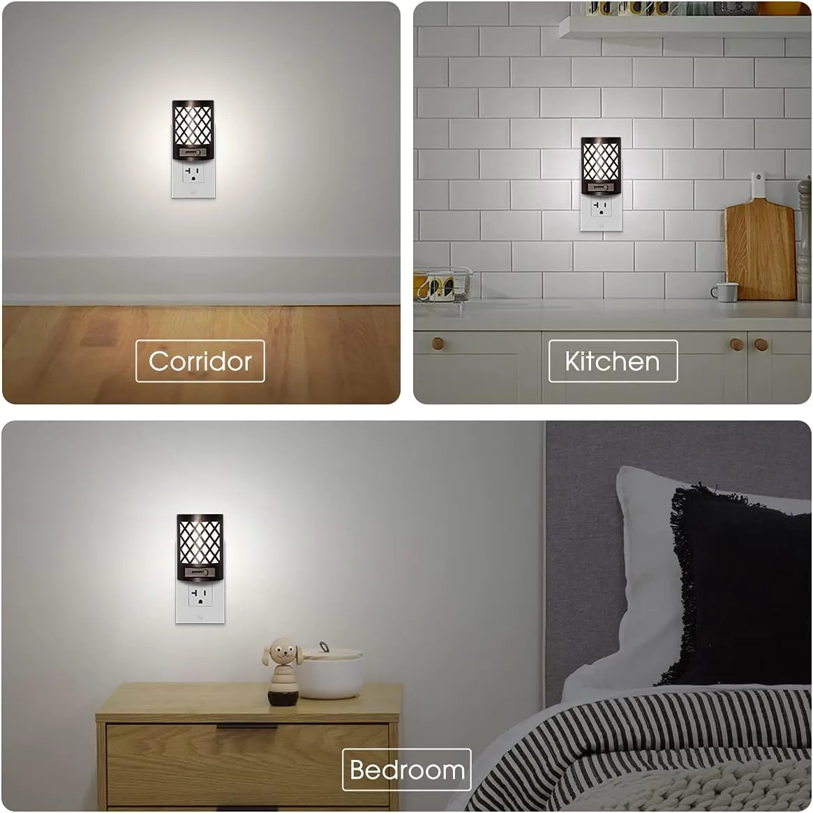 DORESshop LED Plug in Night Light [2 Pack], Night Lights Plug Into Wall, Dusk to Dawn Sensor Night Light, Decorative Night Lights, Adjustable Brightness for Bedroom, Hallway, Stairway, Daylight White