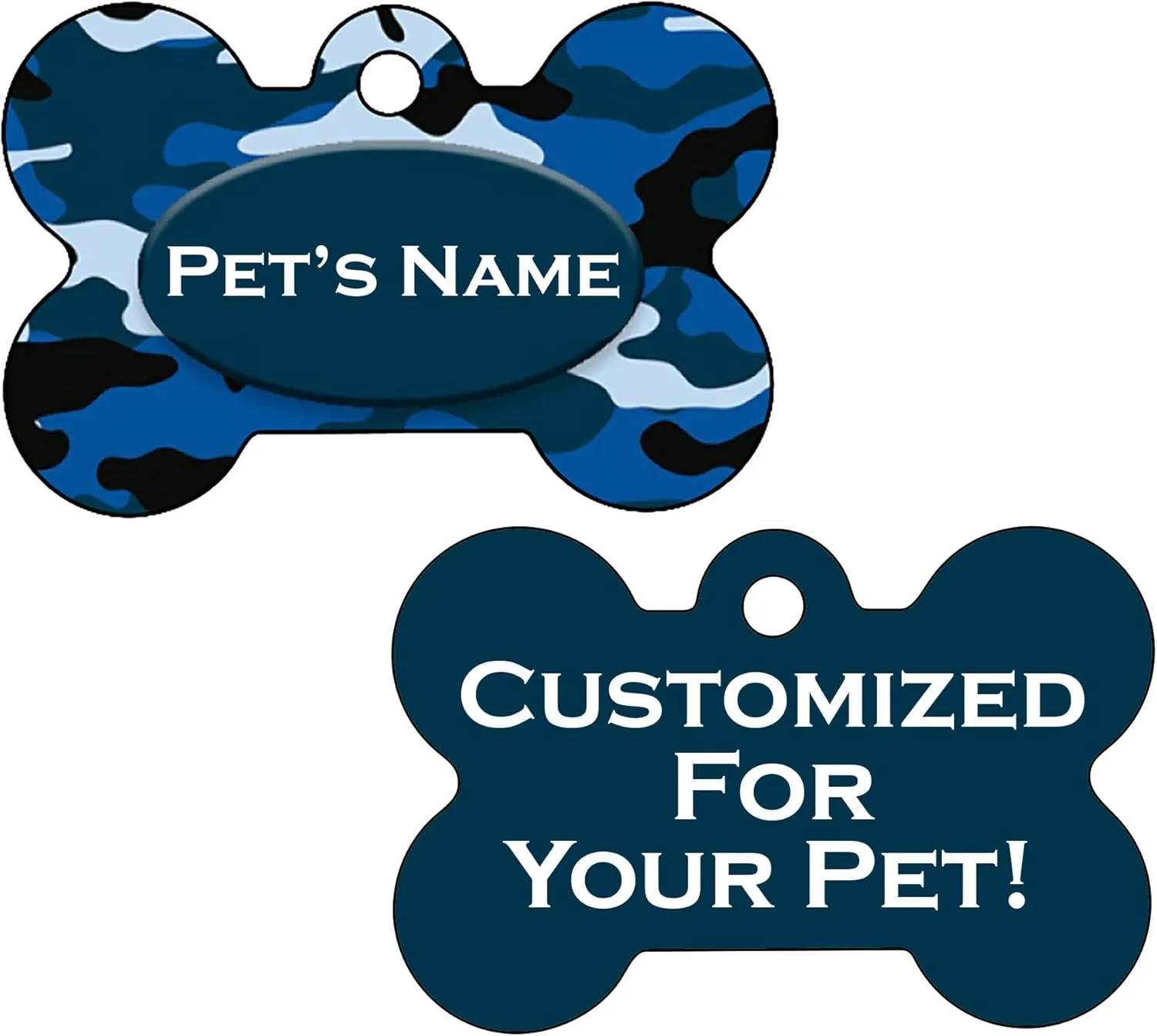 Double Sided Camo Print Pet Id Dog Tags Personalized with 4 Lines of Text (Blue)