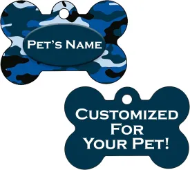 Double Sided Camo Print Pet Id Dog Tags Personalized with 4 Lines of Text (Blue)