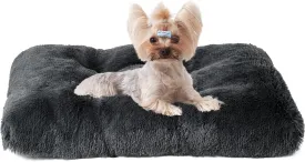 EHEYCIGA Fluffy Dog Crate Bed for Small Dogs, Plush Faux Fur Crate Pad, Calming Anti Anxiety Small Dog Bed, Washable Soft Warm Mat with Non-Slip Bottom, Dark Grey
