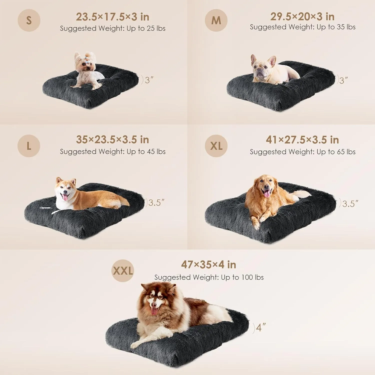 EHEYCIGA Fluffy Dog Crate Bed for Small Dogs, Plush Faux Fur Crate Pad, Calming Anti Anxiety Small Dog Bed, Washable Soft Warm Mat with Non-Slip Bottom, Dark Grey