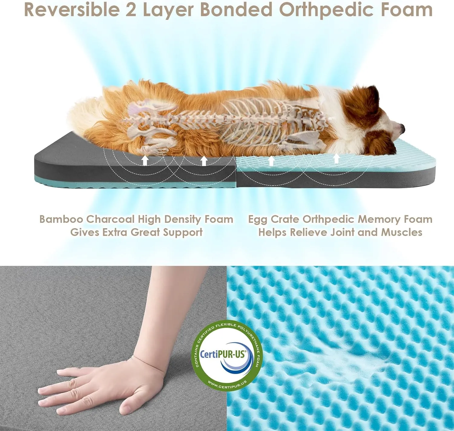 EHEYCIGA Foldable L Dog Bed, Faux Fur Fluffy Couch, Orthopedic Calming Memory Foam Pet Sofa for Large Dogs, Washable Soft Warm With Non-Slip Bottom, Brown, 40"x30"x6"