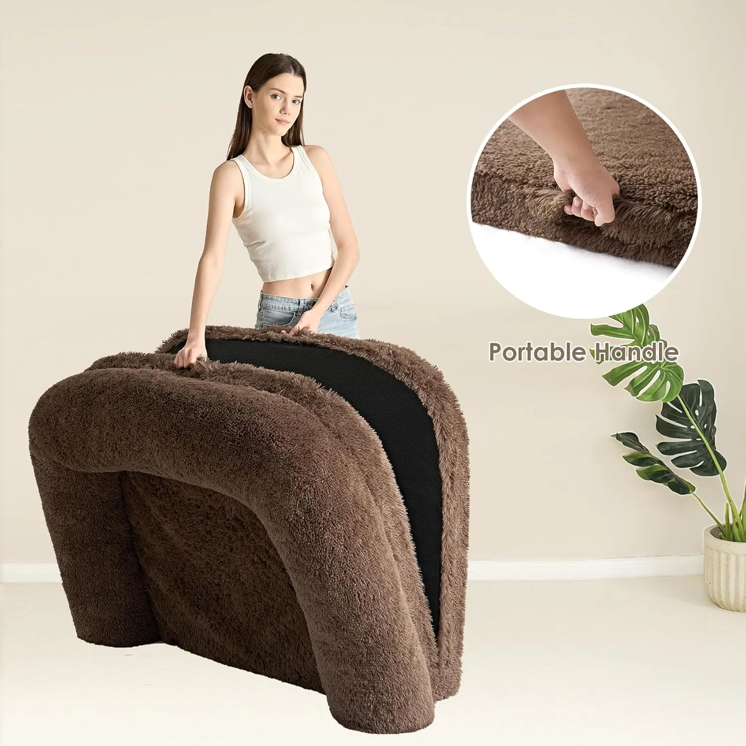 EHEYCIGA Foldable L Dog Bed, Faux Fur Fluffy Couch, Orthopedic Calming Memory Foam Pet Sofa for Large Dogs, Washable Soft Warm With Non-Slip Bottom, Brown, 40"x30"x6"