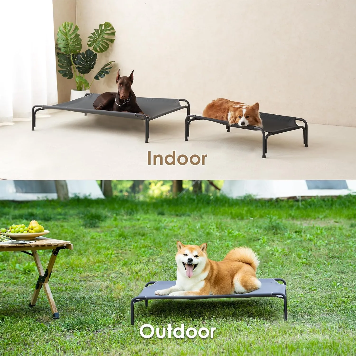EHEYCIGA Reinforced Elevated Large Dog Cot Bed, Raised Outdoor Dog Hammock, Lifted Pet Platform with Frame and Washable Waterproof Cooling Teslin Mesh and Anti-Slip Feet, 43x26 inch