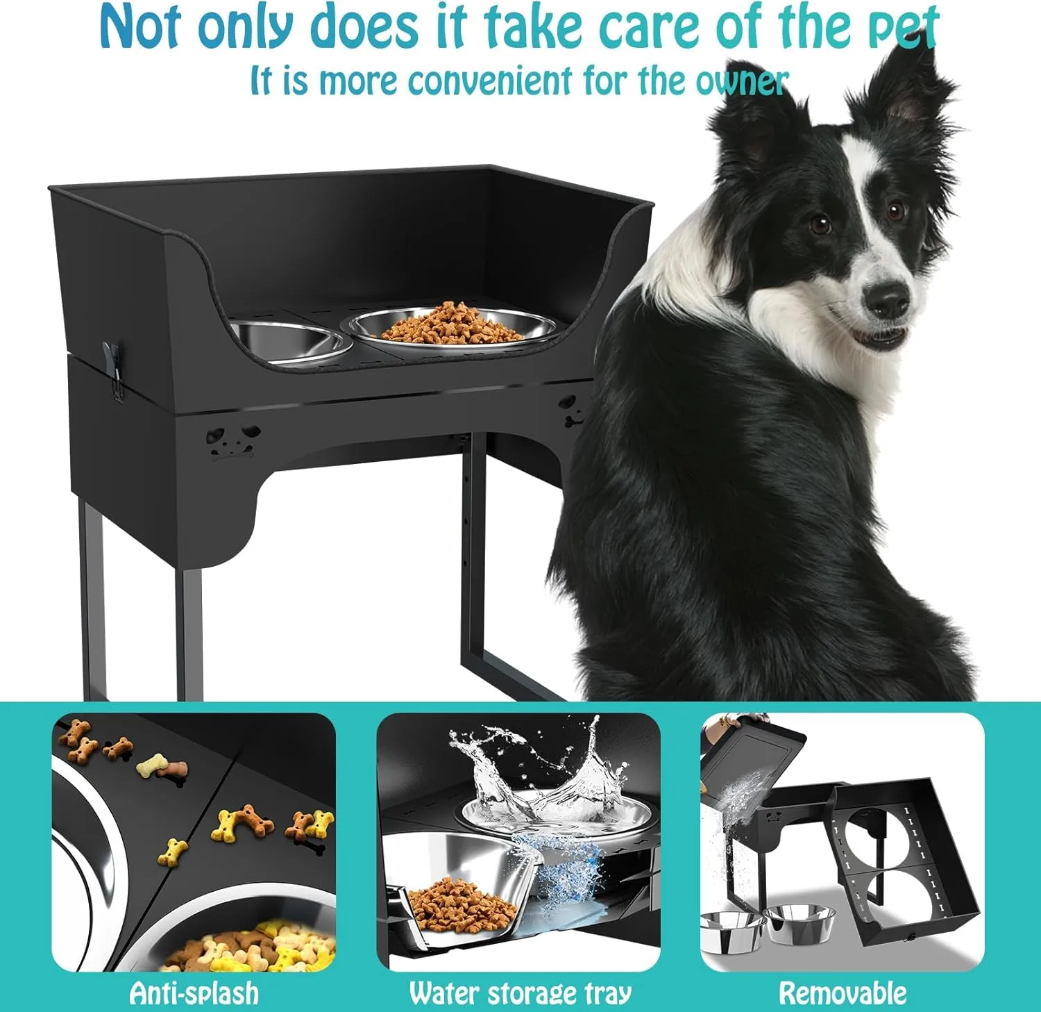 Elevated Dog Bowls Stand, Stainless Steel Raised Dog Bowls Adjustable with 2 Stainless Steel Food & Water Bowls for Small, Medium&Large Dog