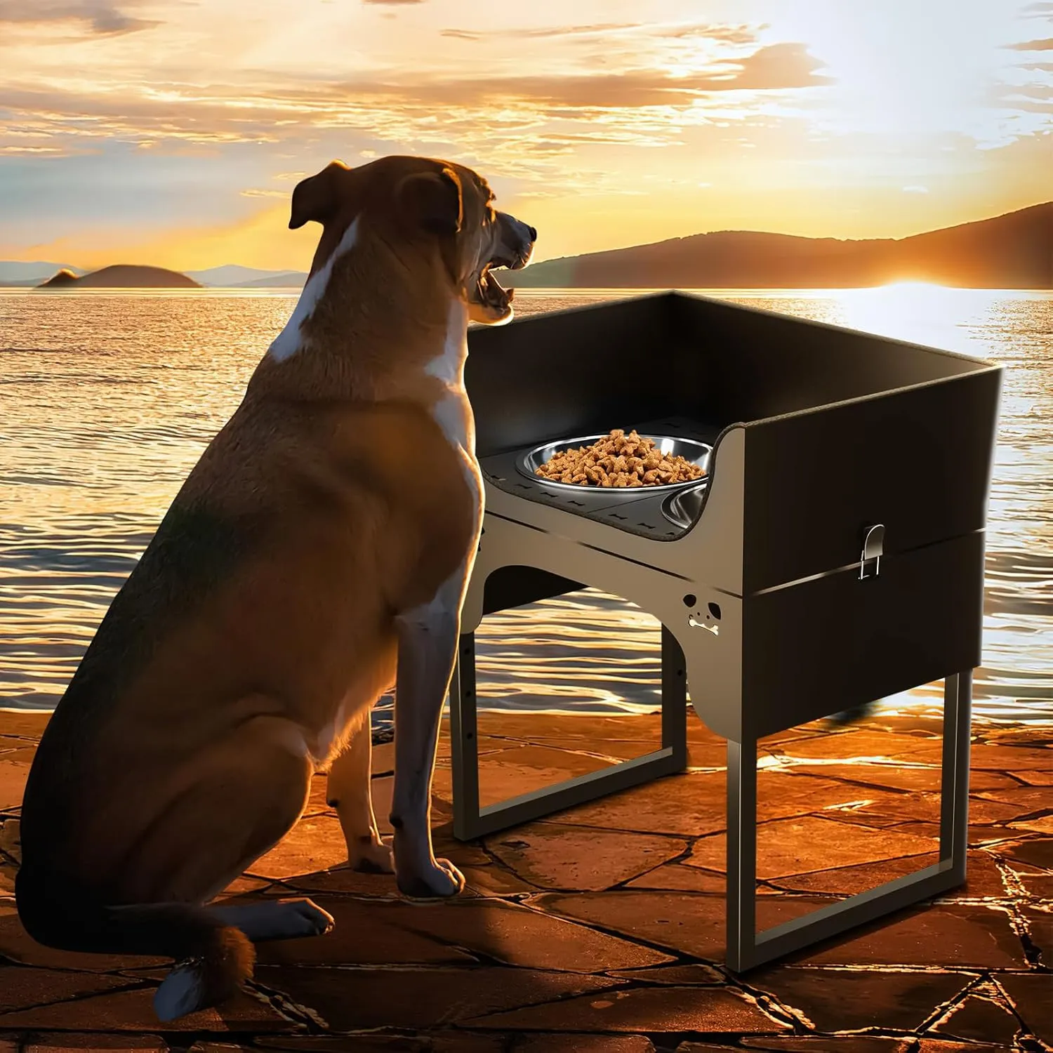 Elevated Dog Bowls Stand, Stainless Steel Raised Dog Bowls Adjustable with 2 Stainless Steel Food & Water Bowls for Small, Medium&Large Dog