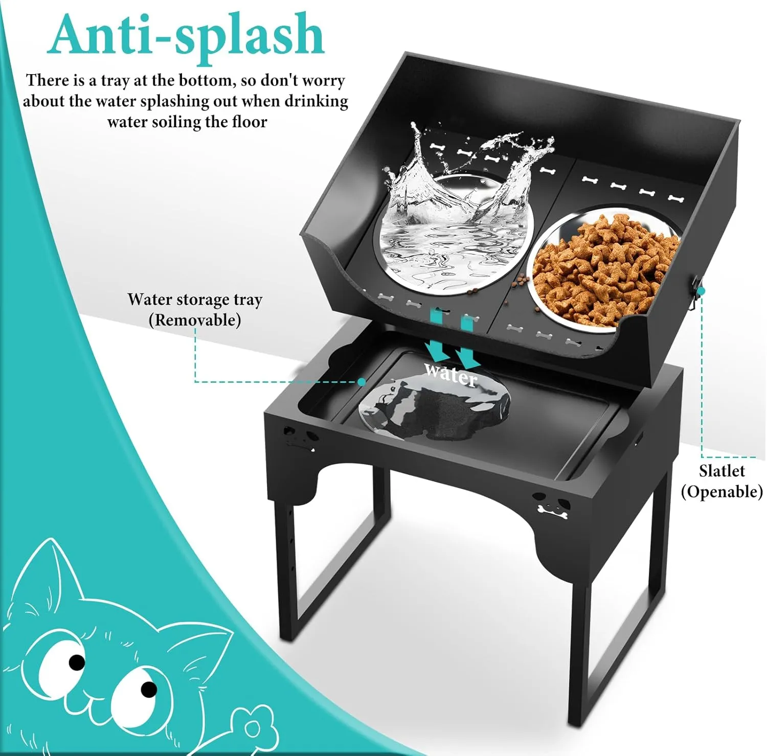 Elevated Dog Bowls Stand, Stainless Steel Raised Dog Bowls Adjustable with 2 Stainless Steel Food & Water Bowls for Small, Medium&Large Dog