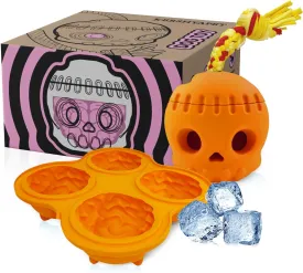 Frozen Dog Toy to Keep Them Busy, Dog Enrichment Toys for Large Dogs, Skull Treat Dispensing Dog Toys for Boredom, Anxiety Relief, Sturdy Safe, Easy Clean, Orange