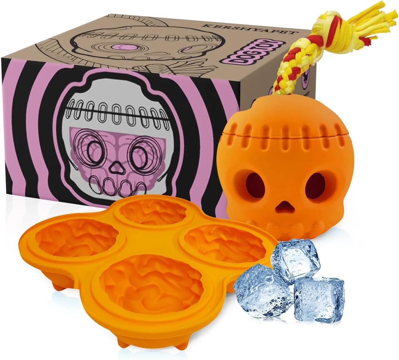 Frozen Dog Toy to Keep Them Busy, Dog Enrichment Toys for Large Dogs, Skull Treat Dispensing Dog Toys for Boredom, Anxiety Relief, Sturdy Safe, Easy Clean, Orange