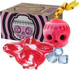 Frozen Dog Toy to Keep Them Busy, Dog Enrichment Toys for Large Dogs, Skull Treat Dispensing Dog Toys for Boredom, Anxiety Relief, Sturdy Safe, Easy Clean, Red and White Mix