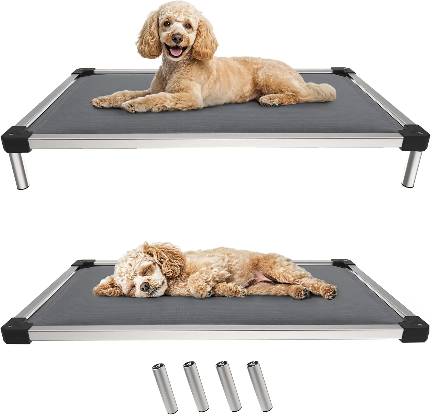 FXW TitanNest Chew-Proof Elevated Dog Bed, Padded Cot for Outdoor/Camping/Indoor Use, Durable & Washable Pet Bed for Small and Medium Dogs, 36-Inch, Grey