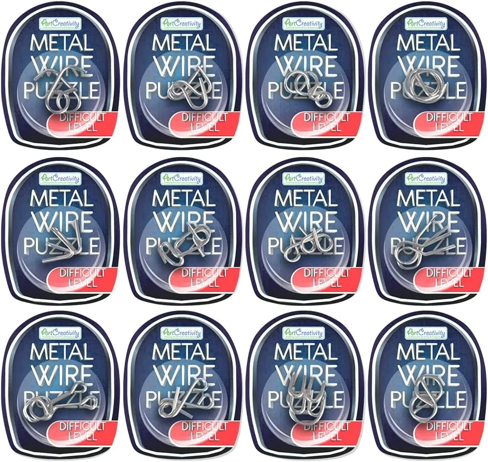Gamie Metal Wire Puzzle Set - 12 Unique Individually IQ Wire Metal Puzzles - Fun Brain Teaser IQ Game - Great Educational Toy for Party Favor Kids and Adults Challenge