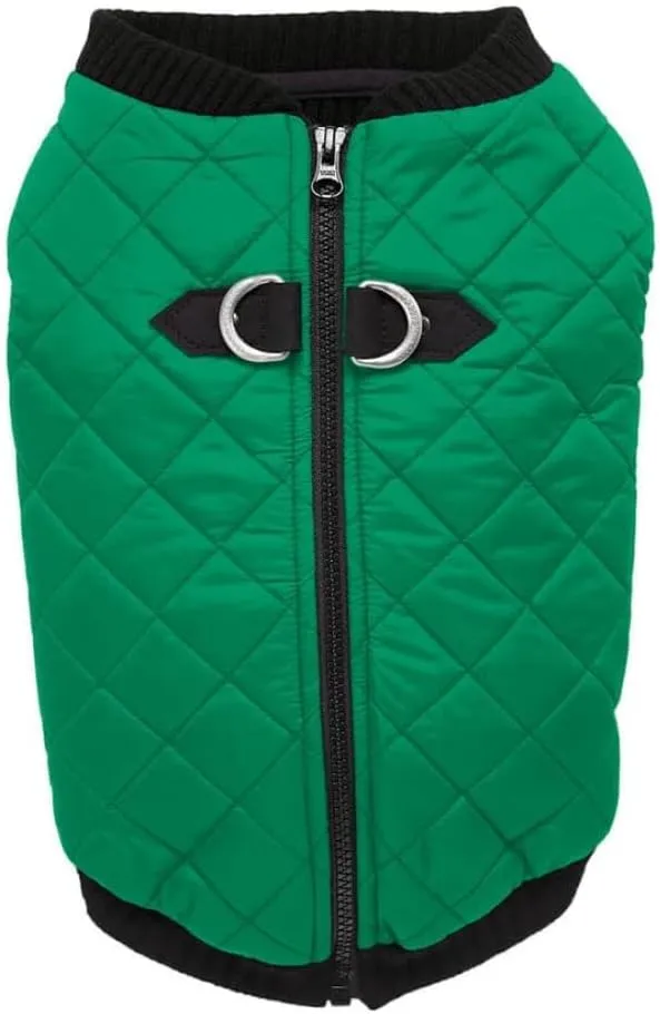 Gooby Fashion Vest Dog Jacket - Green, Medium - Warm Zip Up Bomber Vest with Dual D Ring Leash - Winter Water Resistant Small Dog Sweater