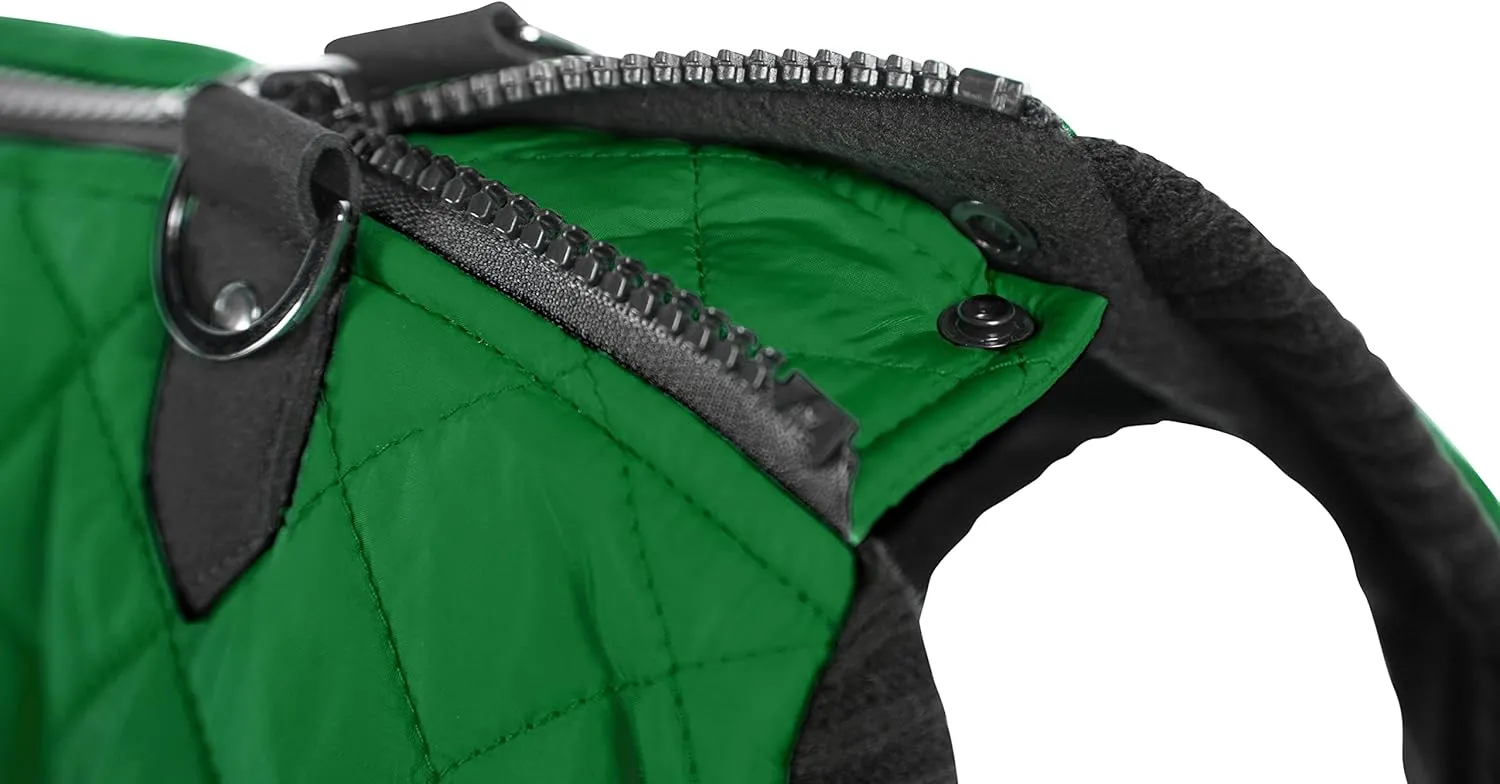 Gooby Fashion Vest Dog Jacket - Green, Medium - Warm Zip Up Bomber Vest with Dual D Ring Leash - Winter Water Resistant Small Dog Sweater