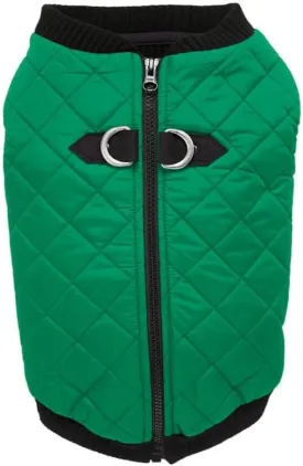 Gooby Fashion Vest Dog Jacket - Green, Medium - Warm Zip Up Bomber Vest with Dual D Ring Leash - Winter Water Resistant Small Dog Sweater
