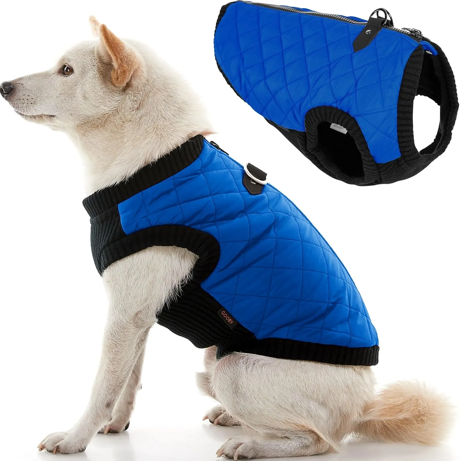 Gooby - Fashion Vest, Small Dog Sweater Bomber Jacket Coat with Stretchable Chest, Blue, Medium