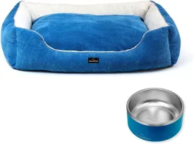 GRANDTIES Dog Bed   Stainless Steel Bowl  Machine Washable Calming Dog Bed (XL, Azure), Insulated Non-Skid Spill-Proof Dog Bowl (64oz, Cobalt Blue), BPA-Free and Durable for Dogs & Cats