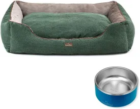 GRANDTIES Dog Bed   Stainless Steel Bowl  Machine Washable Calming Dog Bed (XL, Olive), Insulated Non-Skid Spill-Proof Dog Bowl (64oz, Cobalt Blue), BPA-Free and Durable for Dogs & Cats