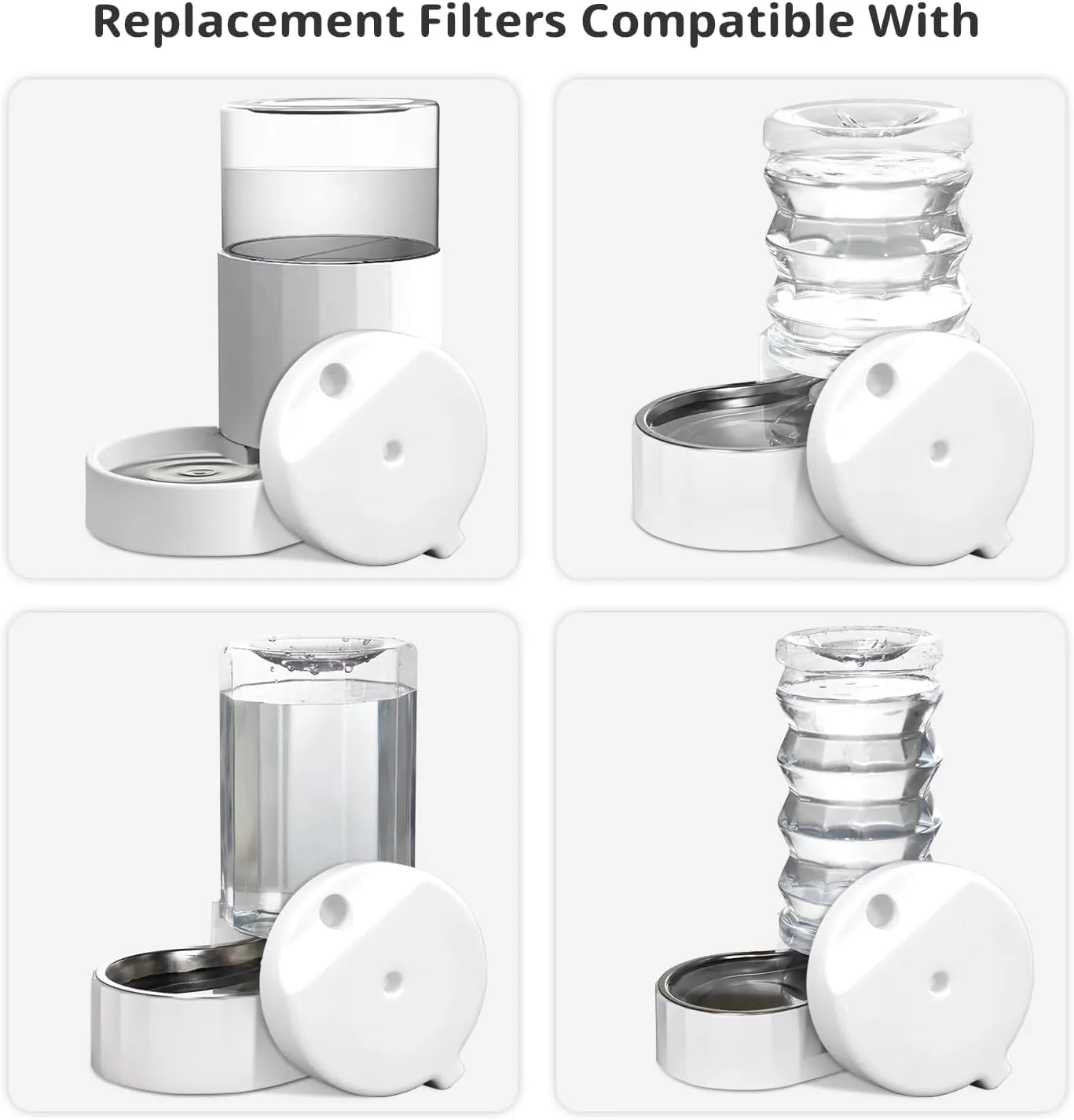 Gravity Pet Water Fountain Filters, Automatic Pet Waterer Replacement Filters for 3.6L/4.6L/6L/8L Dog Water Dispenser(4 Filters with 1Brush)