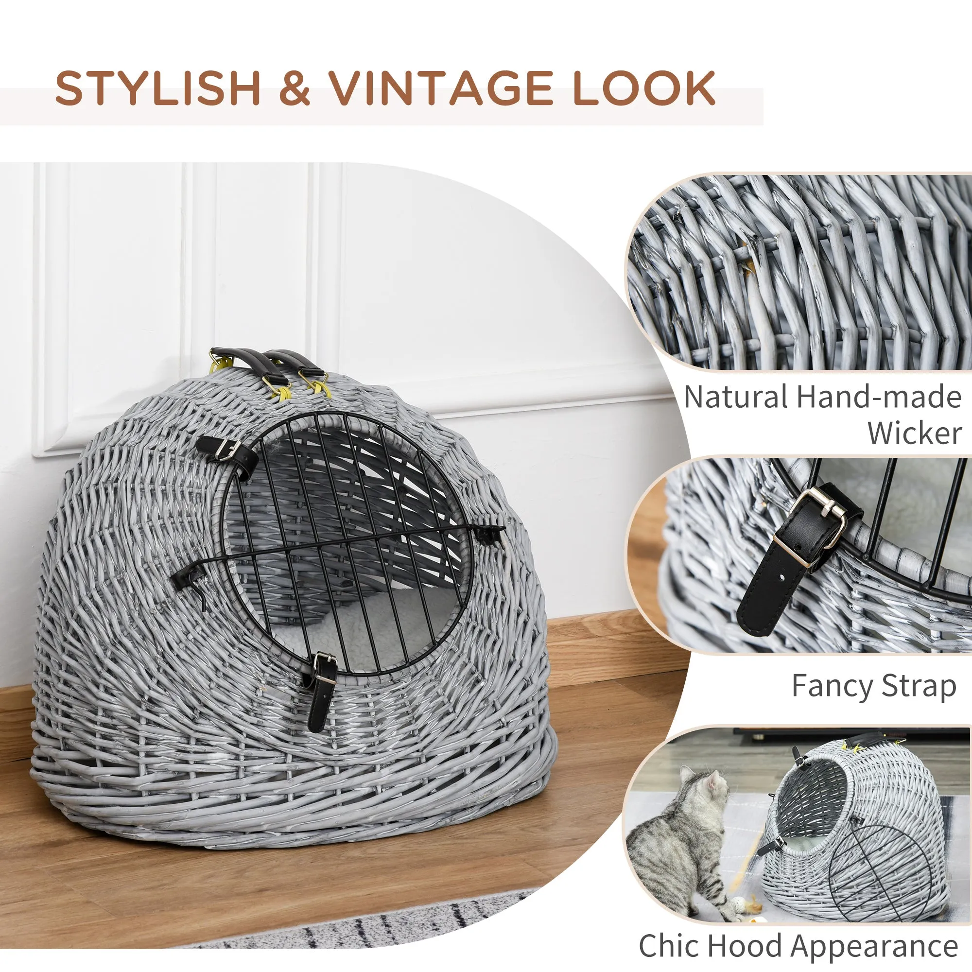 Grey Portable Pet Carrier Basket Bed 50L cm - Grey