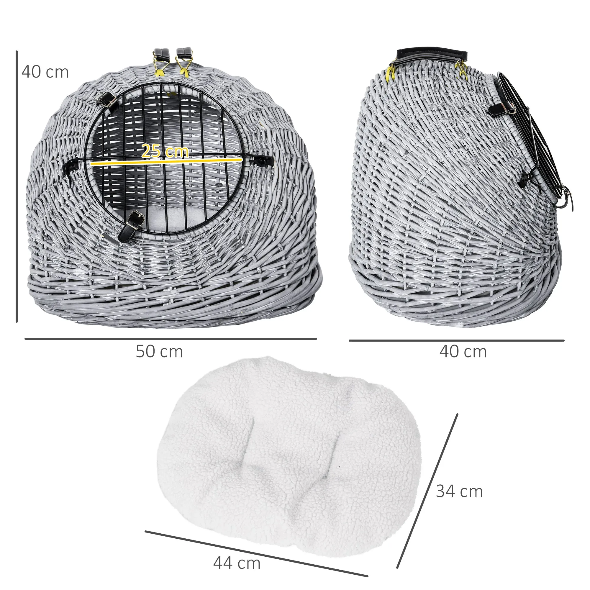 Grey Portable Pet Carrier Basket Bed 50L cm - Grey