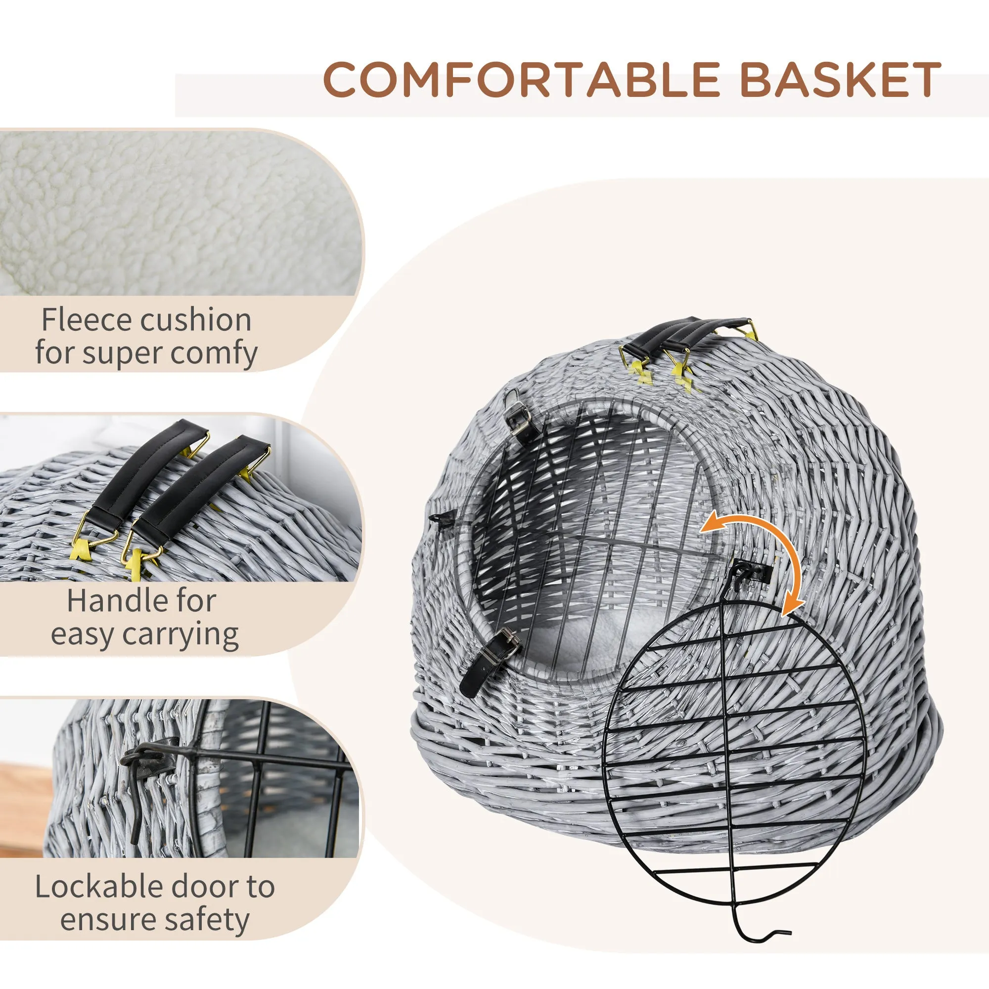 Grey Portable Pet Carrier Basket Bed 50L cm - Grey