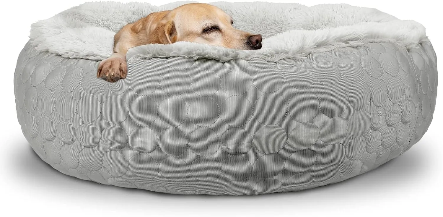 HACHIKITTY Dog Donut Round Calming Bed, Fluffy Dog Bed for Medium Large Dogs, Cooling Warming Soft Dog Cushion Bed, Double Sided Available Dog Bed with Warm & Cool Sides(36"x36"x12", Grey)