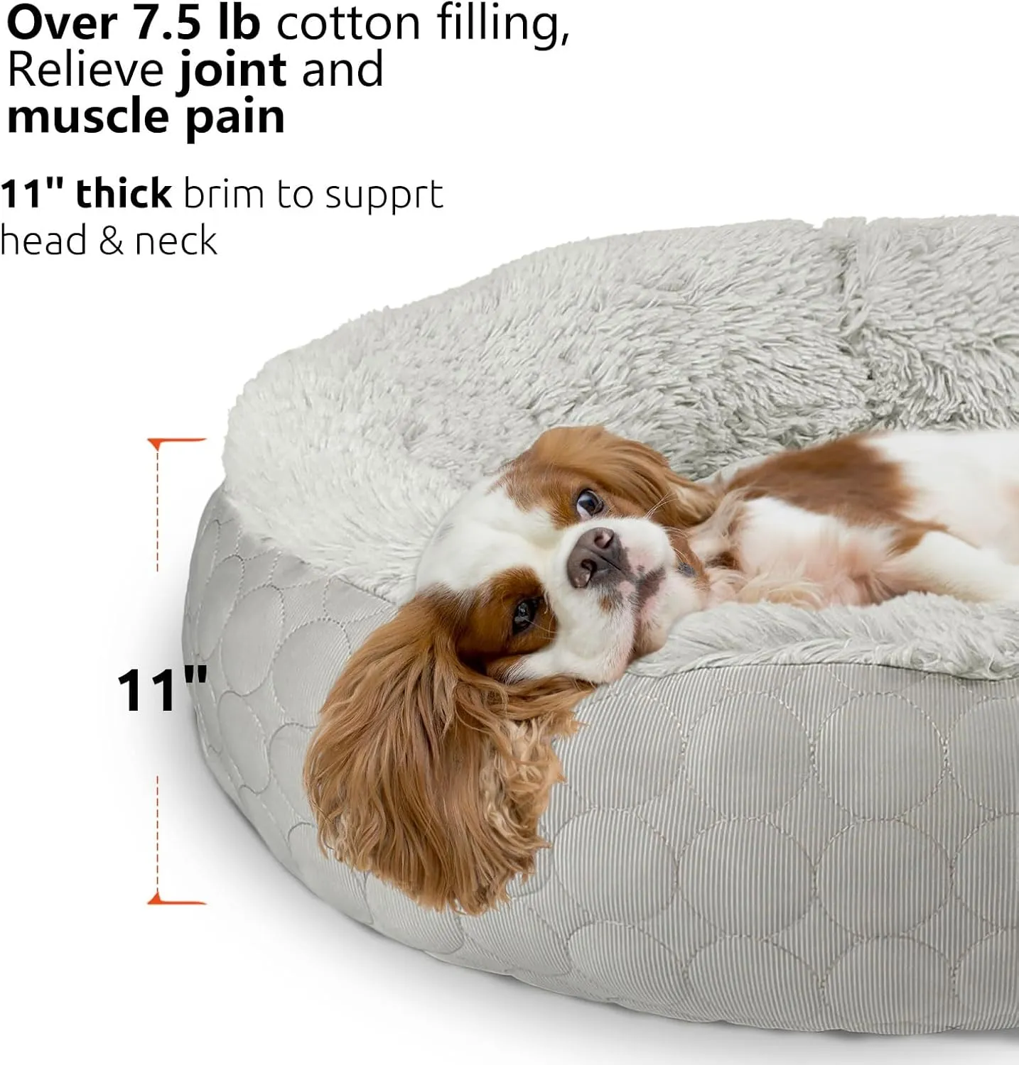 HACHIKITTY Dog Donut Round Calming Bed, Fluffy Dog Bed for Medium Large Dogs, Cooling Warming Soft Dog Cushion Bed, Double Sided Available Dog Bed with Warm & Cool Sides(36"x36"x12", Grey)