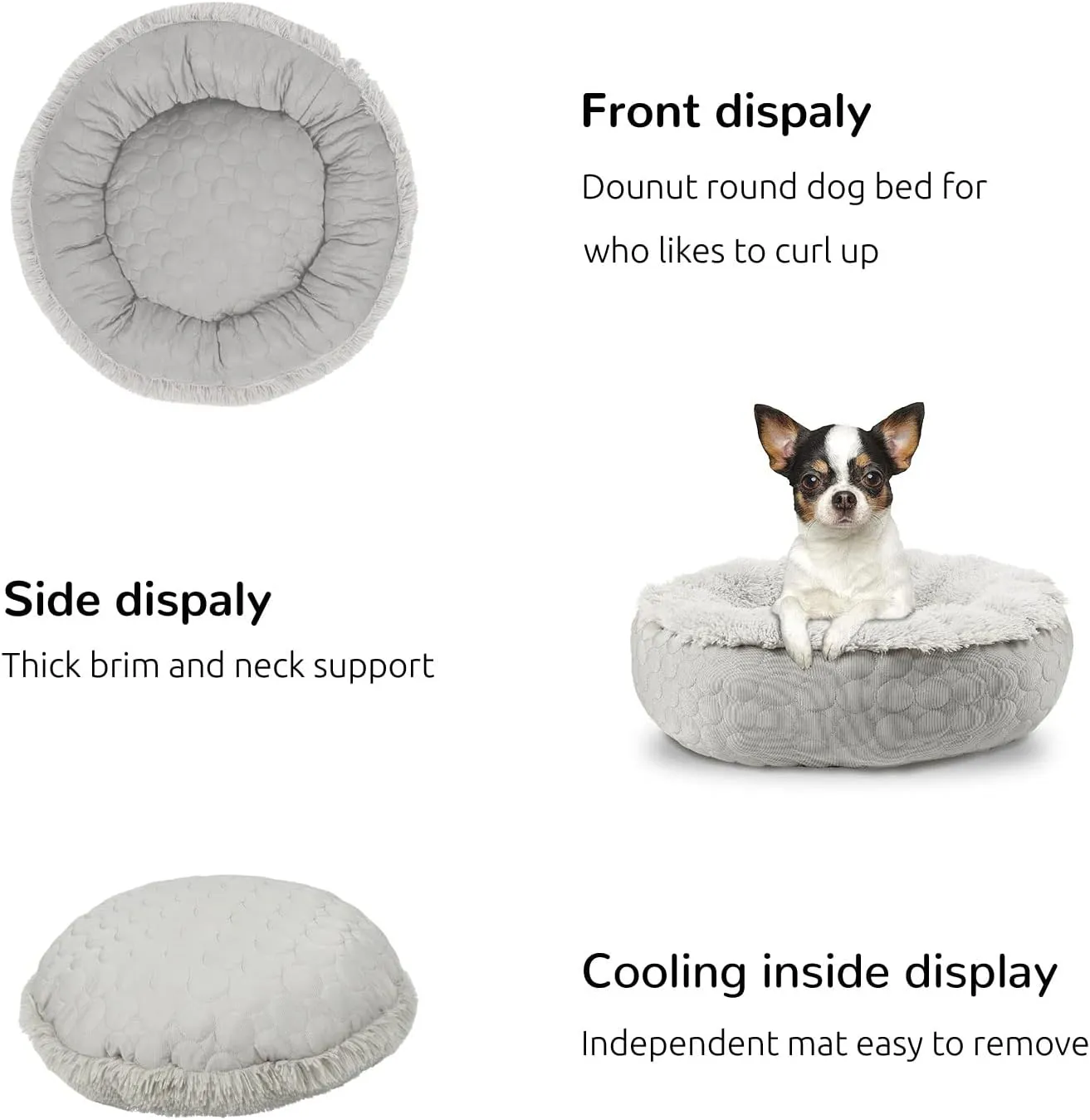 HACHIKITTY Dog Donut Round Calming Bed, Fluffy Dog Bed for Medium Large Dogs, Cooling Warming Soft Dog Cushion Bed, Double Sided Available Dog Bed with Warm & Cool Sides(36"x36"x12", Grey)