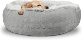 HACHIKITTY Dog Donut Round Calming Bed, Fluffy Dog Bed for Medium Large Dogs, Cooling Warming Soft Dog Cushion Bed, Double Sided Available Dog Bed with Warm & Cool Sides(36"x36"x12", Grey)