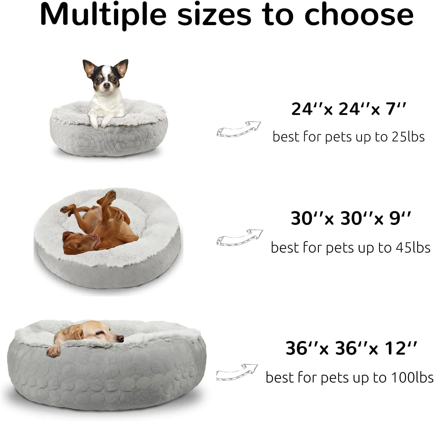 HACHIKITTY Dog Donut Round Calming Bed, Fluffy Dog Bed for Medium Large Dogs, Cooling Warming Soft Dog Cushion Bed, Double Sided Available Dog Bed with Warm & Cool Sides(36"x36"x12", Grey)