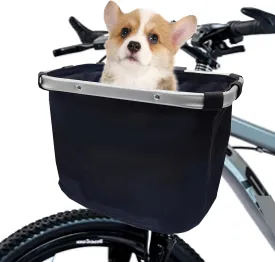 Hamiledyi Folding Bike Basket for Dog,Soft-Sided Bycicle Carrier Detachable Front Basket - Small Cat Dog Cycling Carrier
