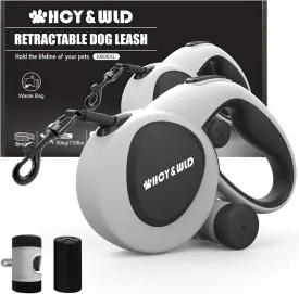 HCY&WLD Upgrade 3-in-1 Retractable Dog Leash with Integrated Dispenser & Poop Bags, 26 ft Heavy Duty Dog Leash with Anti-Slip Handle for Dogs up to 110 lbs, 360 Tangle-Free, One Button Brake & Lock